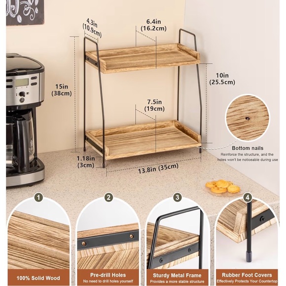 Two-Tier Wooden Coffee Station Organizer - Picture 2 of 4